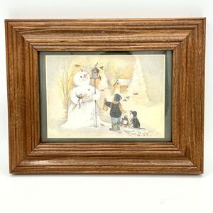 Vintage Pat Richter “We Brought More Birdseed…” Snowman Framed & Matted Print